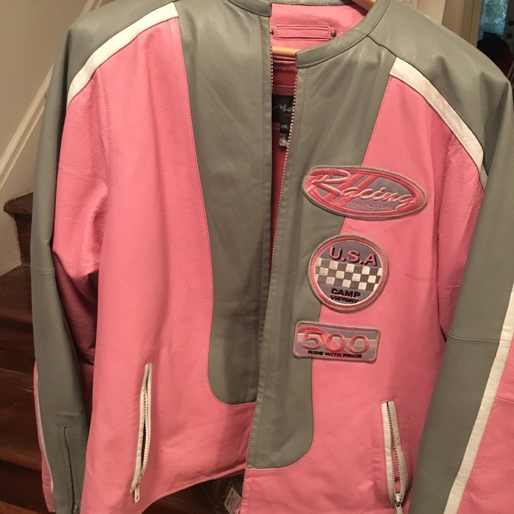 Marcia collection Pink/Grey Italian leather jacket